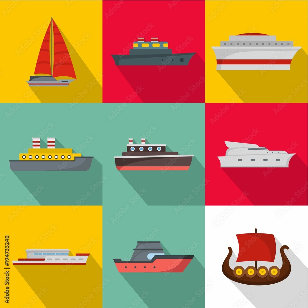 Poster keel icons set. flat set of 9 keel vector icons for web isolated on white background