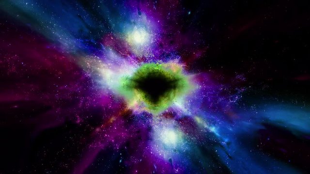 Space 2323: Light, stars and galaxies stream into a black hole in space (Loop).