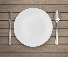 Top View Empty Dish On Table Background