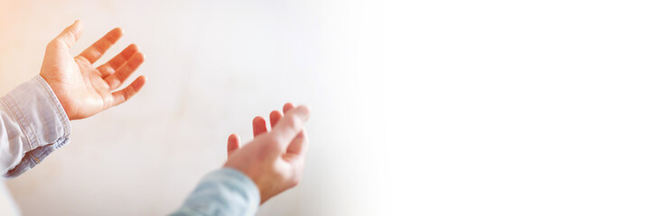 Panorama view of empty businessman hand