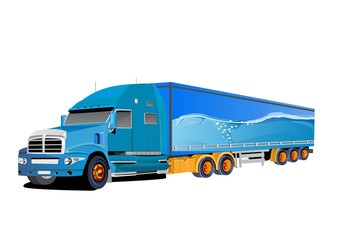 Fototapeta na wymiar American Truck Trailer blue colored isolated vector illustration