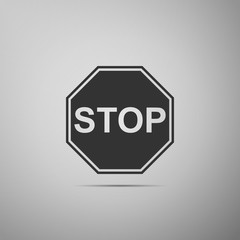 Stop sign icon isolated on grey background. Traffic regulatory warning stop symbol. Flat design. Vector Illustration