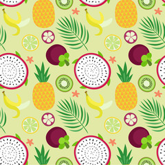 Fruity pattern on a colored background, for a design with different fruits and berries
