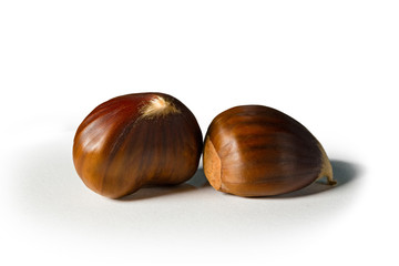 Still life of some chestnuts on a white background.