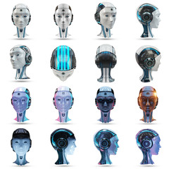 Cyborg head artificial intelligence pack 3D rendering
