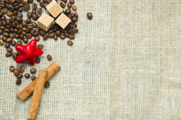 Coffee with sweets on a blue wooden background