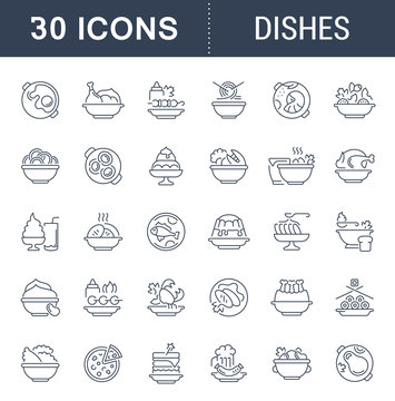 Set Vector Line Icons of Dishes.