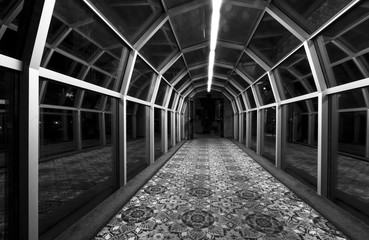 black and white walking path