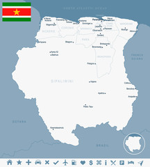 Suriname - map and flag Detailed Vector Illustration
