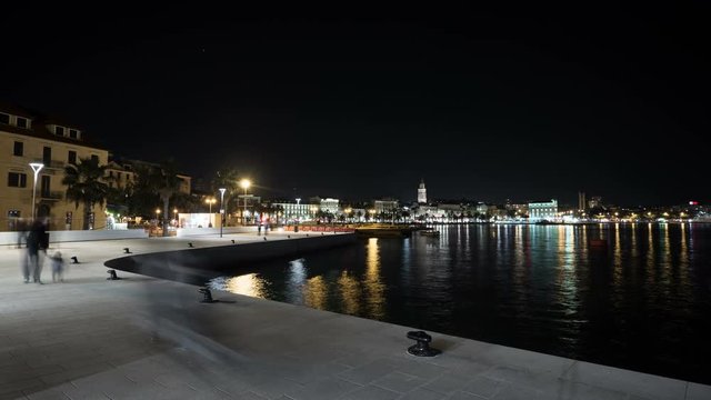 Timelapse of the Split's waterfront at night