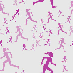 Colored silhouette of a running gir. Run, sport, active people. Seamless pattern.