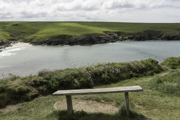 Empty bench with view over bay
