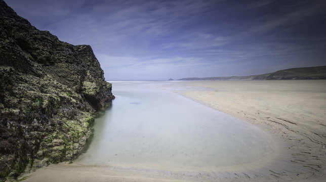 Low tide pool Perranporth - long exposure