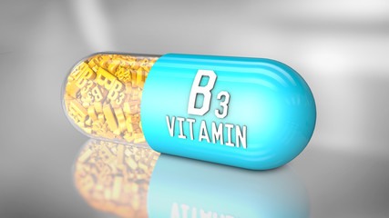 3D illustration of a vitamin capsule or dietary supplements
