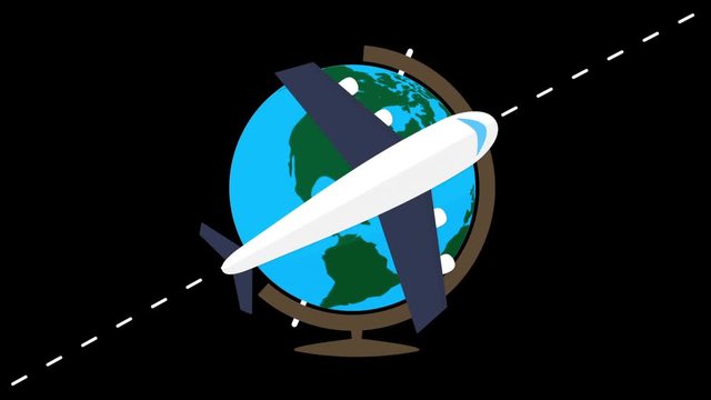 avion de ligne et globe fond noir