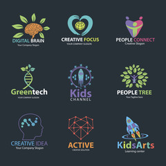 space mind set. Logo set for idea, kids, family, people, brain, eco, space. collection creative logo, design template