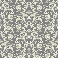 Floral pattern. Wallpaper baroque, damask. Seamless vector background. Grey ornament