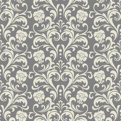 Obraz premium Floral pattern. Wallpaper baroque, damask. Seamless vector background. Grey ornament
