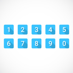 Set of 0-9 numbers. Set of blue number icons. Vector illustration