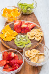 chocolate tarte with mixed fresh fruit