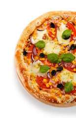 Vegetarian pizza with corn and olives 