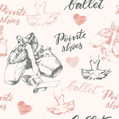  Seamless background with hand drawn  ballet pointes shoes