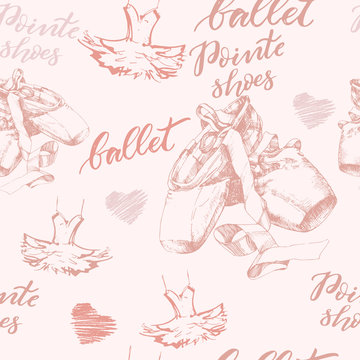  Seamless background with hand drawn  ballet pointes shoes