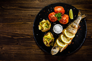 Fish dish - roast trout with vegetables 