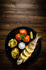 Fish dish - roast trout with vegetables 