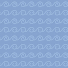 calm blue light ocean waves curls stripes seamless pattern