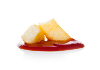 Crispy french fries  potato macro with ketchup