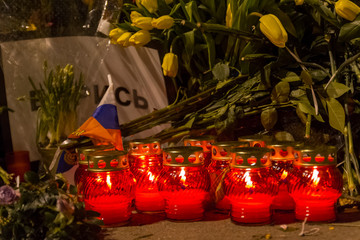 Fototapeta premium Memorial to Boris Nemtsov in the center of Moscow, Bolshoy Moskovretsky Bridge, Russia