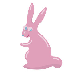 cute crazy Pink easter rabbit with beady eyes and smiling isolated on white background