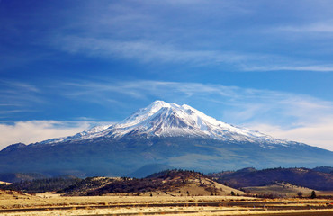 View of snow-capped Mount Shasta