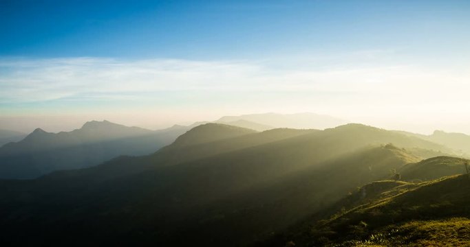 Time lapse of mountainous landscape during dusk at Phu Chi Fah National Park, Chiang Rai.