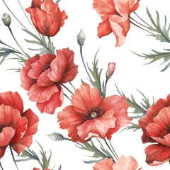 Wall murals Poppies Delicate seamless pattern with poppies. Watercolor  illustration.