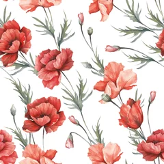 Wallpaper murals Poppies Delicate seamless pattern with poppies. Watercolor  illustration.