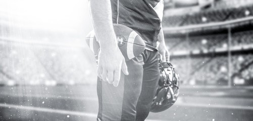 closeup American Football Player isolated on big modern stadium