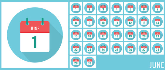 June 1 calendar icon. International Children's Day. Flat sign set