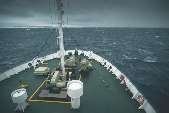 Ship's Bow fighting the Winds - Antarctica