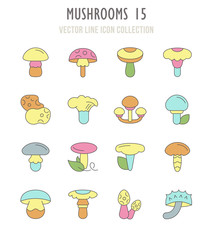 Set of Retro Icons of Mushrooms.
