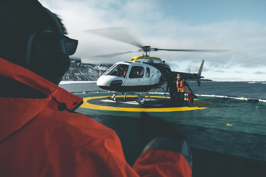 Helicopter on Expedition Vessel - Antarctica