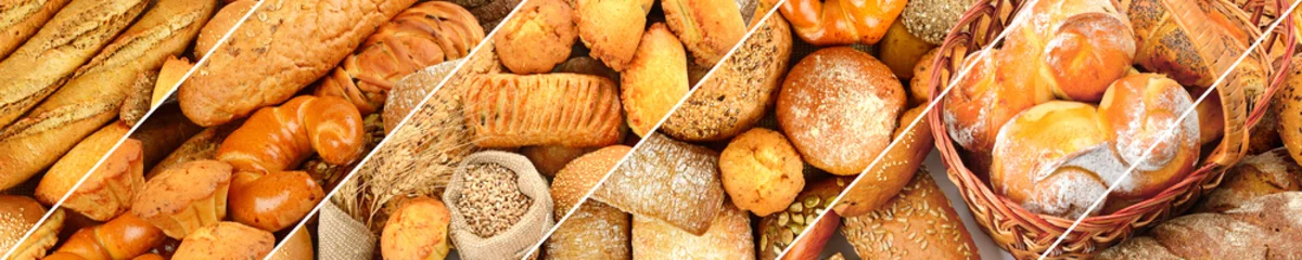 Peel and stick wall murals Bakery Panoramic set of fresh bread products.