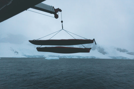 Lowering Kayaks - Antarctica