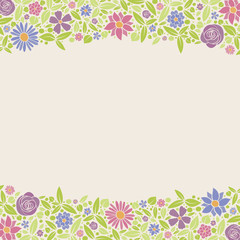 Vintage poster with hand drawn flowers and copyspace. Spring and birthday background. Vector.