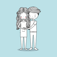 man and woman romantic couple cute hand drawn image vector illustration design