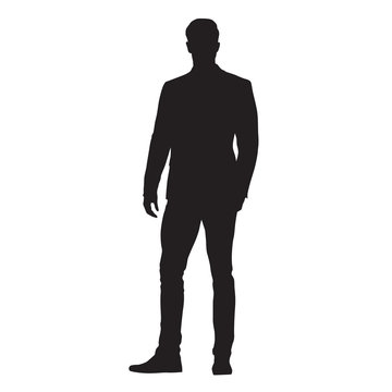 Business man standing, isolated vector silhouette