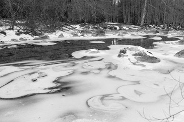 frozen river in Ordesa B&W