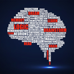 Abstract silhouette human brain of words. Vector illustration. Eps 10