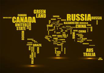 Typography world map with country names. Vector